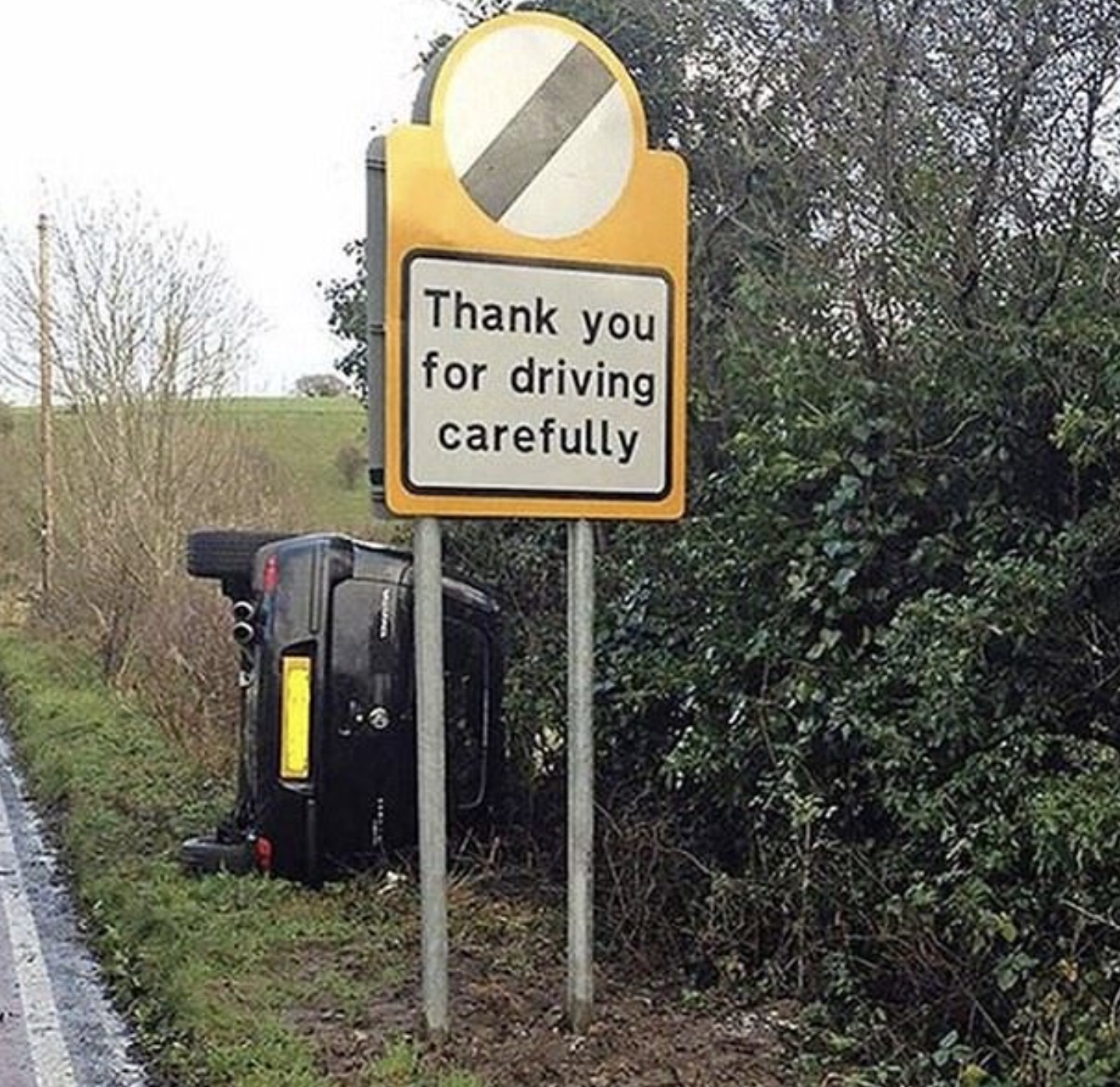 irony examples funny - Thank you for driving carefully